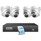 ZOSI 5MP Überwachungskamera Set, 8CH 2TB HDD NVR mit 4X 5MP PoE IP Kamera Videoüberwachung Set, Personen- und Fahrzeugerkennung, Spotlight Alarm