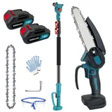 Mini Kettensäge mit 2pcs Akku 3000mAh Und Ladegerät, 6 Zoll Mini Kettensäge Elektro mit Teleskopstange 1,3-2,5m, Handkettensäge Akku für Gartenscheren Astschere Holzschneidenz