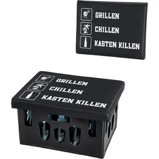 Geschenkestadl Grillen Bierkastensitz ca. 43 x 33 cm mit Aufdruck-Grillen Chillen Kasten killen