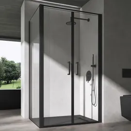 doporro Ravenna66 Eck-Duschkabine mit Drehtür rechts 80 x 195 cm Schwarz ESG-Sicherheitsglas