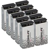 Ultralife 10x Ultralife U9VL-J-P - 9V Block Power Cell Lithium Batterie 9V 1200mAh