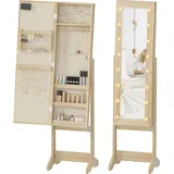 Led-beleuchteter Schmuckspiegel, Ganzkörperspiegel, Schmuckschrank Mit Verstellbarem Winkel, Naturholz