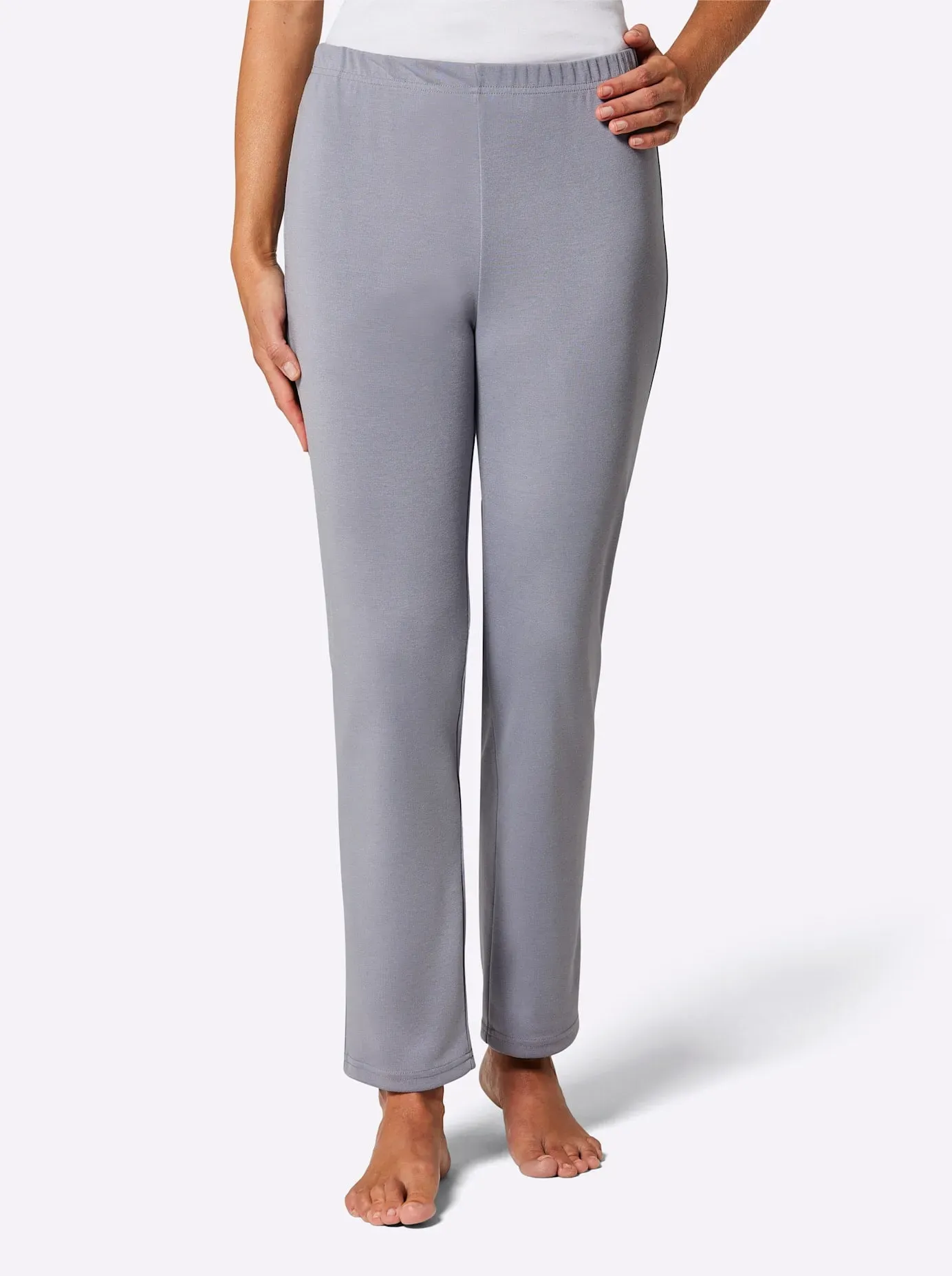 Schlupfhose FEEL GOOD, Damen, Gr. 40/42, Normalgrößen, grau (steingrau), 70% Polyester, 30% Viskose, unifarben, Hosen Schlupfhose