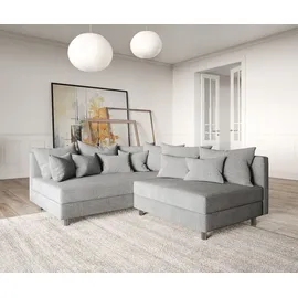 DeLife Ecksofa Clovis Grau Flachgewebe Ottomane Links modular - Grau