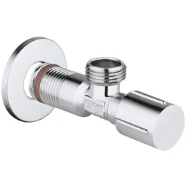 Grohe Eckventil, selbstdichtendes Anschlussgewinde (Abgang und Wandanschluss 1/2 Zoll, mit Schubrosette, wassergeschützte Spindelabsperrung, mit Fettkammer und doppelter O-Ring Abdichtung). 22043000