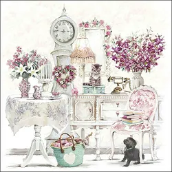 Ambiente 20 Servietten Papier 33x33cm 3-lagig - hochwertige Einweg Papierservietten Retro Motiv Blumen Hund Katze Partyservietten Vintage Tischdeko romantisch