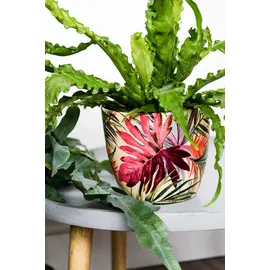Blumentopf, Keramik, Cremefarben/Pink/Grün, 12 cm