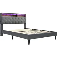 Merax Flieks Polsterbett Massivholzbett 140x200cm mit Led und Kopfteil