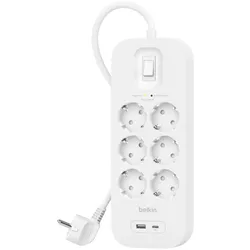 Belkin Steckdosenl./Überspannung 6-fach, USB-A+C, 650J.SRB002VF2M