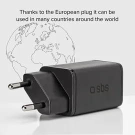 SBS USB-C Ladegerät GaN, kompakt und leistungsstark, EU-Stecker, ideal für Android-Smartphones, iPhone, Tablets, MacBook