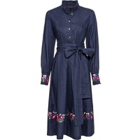 Reitmayer Blusenkleid Leinenkleid mit Blumenstick blau