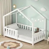 ML-Design Hausbett 70 x 140 cm Kiefer massiv weiß