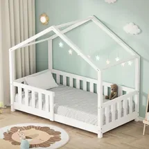 ML-Design Hausbett 70 x 140 cm Kiefer massiv weiß
