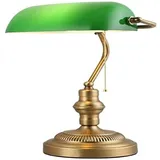 B·LED BARCELONA LED Barcelona LED Tischleuchte und Schreibtischlampe Vintage Banquero E27 Glas Farbe Grün und Messing für Büros