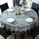 Lsimeru Tischdecke Rund Garten 140cm Blau Vintage Blumen Muster Tischtuch Gartentischdecke Draussen Aussenbereich Tischwäsche Fleckschutz Tafeldecke Tischdekoration