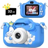 HOOMOON Einhorn-Kamera für Kinder, Selfie-Kamera, Spielzeug, Geschenk für Mädchen, Jungen, SD-Karte 32 GB, HD-Videorekorder 1080p, Weihnachtsgeburtstagsgeschenke für 3 4 5 6 7 8 9 10 Jahre Kinder