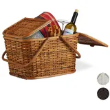 relaxdays Picknickkorb mit Deckel, Honigbraun braun