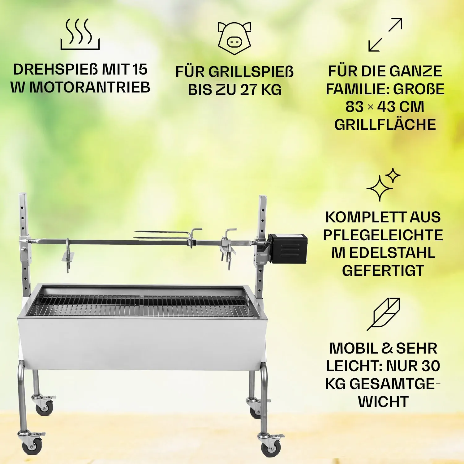 Sauenland Spanferkelgrill mit Elektromotor Drehspieß