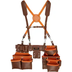 VEVOR Werkzeuggürtel Leder mit 19 Taschen Forstgürtel 736,6–1371,6mm Taillenumfang 50,8mm Gürtelbreite Werkzeugtasche Gürtel für Handwerker Baumeister Elektriker Tischler