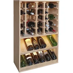 Godello Serie Weinregal aus heller Kiefer 42 Magnums mit Regalen und LEDs