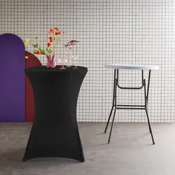 2er Set Party Stehtische - GALA - Partytisch, Klappbar, Ø80cm x 110cm + 2 Hussen aus Polyester, schwarz