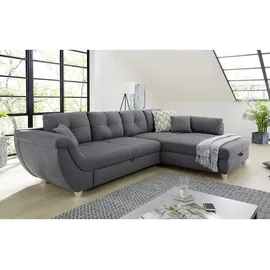 luma-home Großes Ecksofa mit Rutschen-Armlehne Schlaffunktion Bettkasten Couch in Grau - Grau