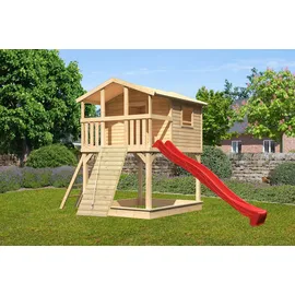 Karibu Stelzenhaus Benjamin Set Natur Holzrampe Rutsche 3 m Rot