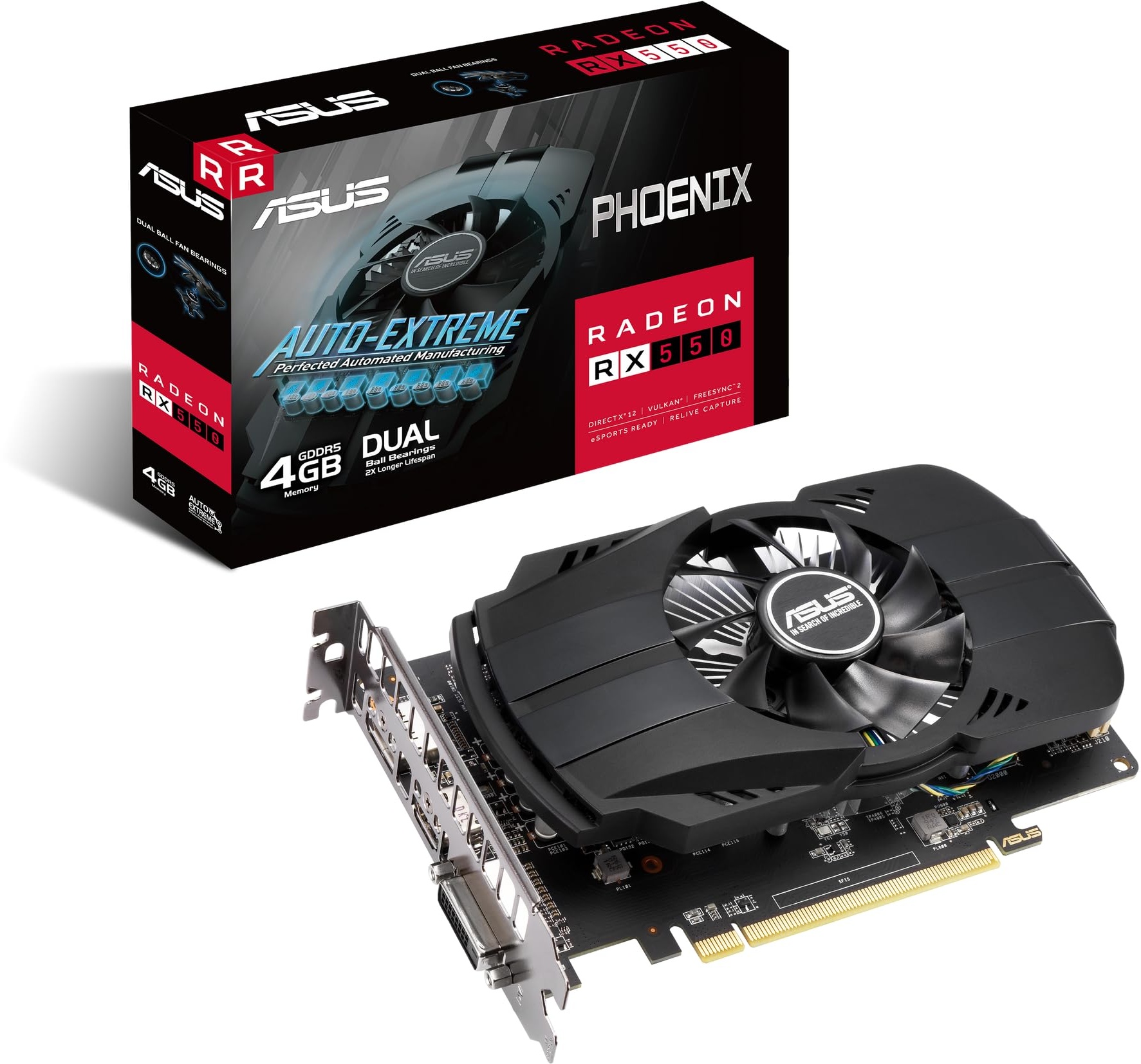 ASUS Phoenix Radeon RX 550 EVO 4GB Gaming Grafikkarte ( GDDR5, PCIe 3.0, 1x DVI, 1x HDMI 2.0b, 1x DisplayPort 1.4, PH-RX550-4G-EVO)