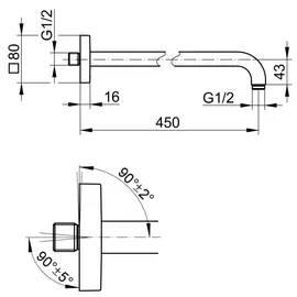 Keuco Brausearm Rosettenform eckig, 450mm, 53088030402 Bronze gebürstet