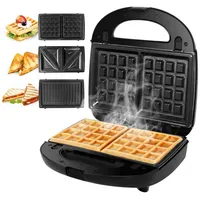 MOPUEA 3-in-1-Sandwichmaker Waffeleisen - Sandwichmaker - Kontaktgrill Sandwich/Waffel/Panini, 850 W, Antihaftbeschichtung, Anti-Rutsch-Füße, abnehmbar schwarz