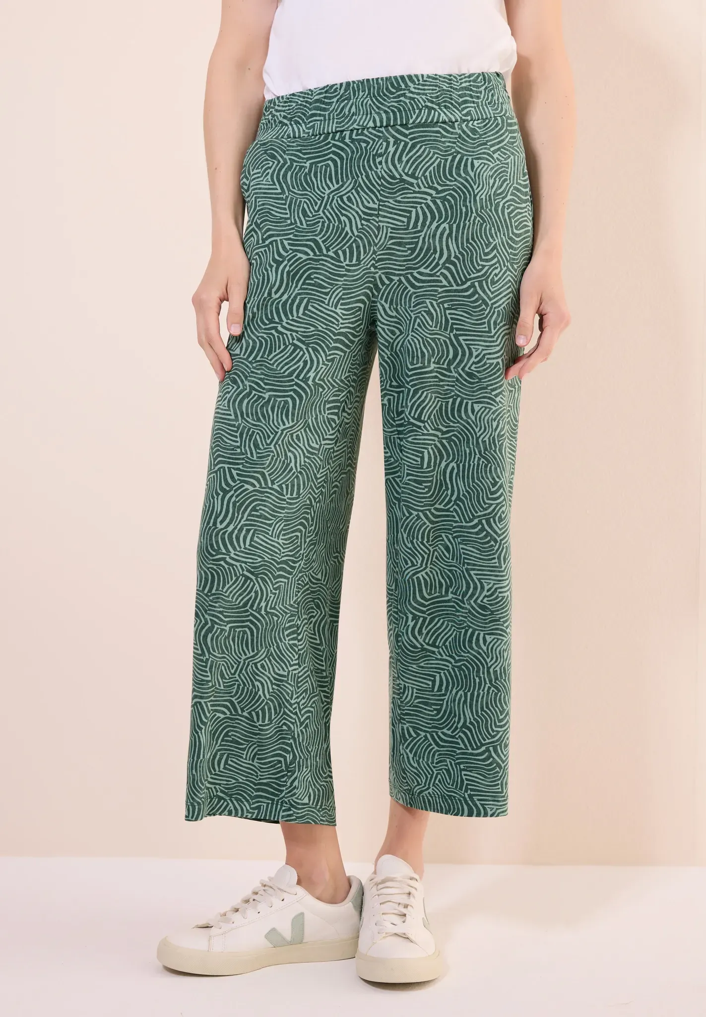 Marlene-Hose CECIL, Damen, Gr. XXL, Länge 24, grün (schwarz balmy khaki), Stoff, 95% Viskose, 5% Elasthan, bedruckt, weit knöchelfrei, Hosen, im Loose Fit