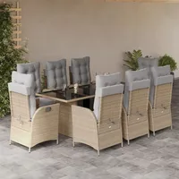 VidaXL 9-tlg. Garten-Essgruppe mit Kissen Beigemischung Poly Rattan