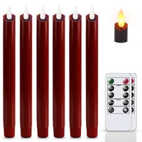 salipt LED Stabkerzen mit Zwei Fernbedienung und Timerfunktion, Flackernde Flamme Batteriebetrieben Elektrisch Echtwachskerzen,6 Stück Rot (2 x 24,5 cm,Warmes)