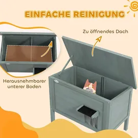 PawHut Katzenhaus aus Holz, Katzenhöhle Isolierte Katzenhütte mit Türvorhang