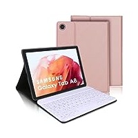 IVEOPPE Samsung Galaxy Tab A8 Hülle mit Tastatur, Hülle Tastatur Samsung Tab A8, Magnetische Kabellose Bluetooth Tastatur für Galaxy Tab A8 10.5 Zoll, 2022(SM-X200/X205/X207), QWERTZ Layout, Rosé