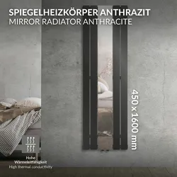 LuxeBath Spiegel Heizkörper Anthrazit Handtuchheizung Radiator Heizung 450x1600mm