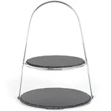 Echtwerk Etagere-/ Servier-Ablage für Gebäck, Obst, Käse und Bügelgriff, Schieferplatten 25/ 30cm