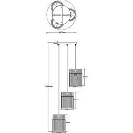 GLOBO Pendelleuchte 3-Flammig Hängelampe amber Glasstäbe Esszimmerleuchte amber, Metall, 3x E27 Fassung, DxH 47x140 cm