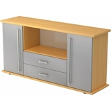 bümö Sideboard office Sideboard mit 2 Schübe & 2 Türen, Dekor: Buche/Silber - Griffe: Chromgriff braun|silberfarben