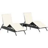 vidaXL Sonnenliegen 2 Stk. mit Tisch Schwarz Poly Rattan 170/200 x 59 x 26/50/64/75/85 cm