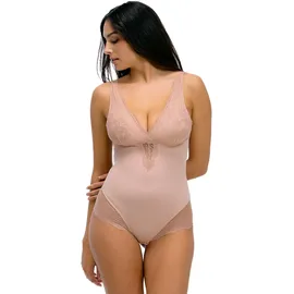 Magic Bodyfashion Stringbody MAGIC BODYFASHION, Damen, Gr. S, N-Gr, beige (cappuccino), Mikrofaser, Obermaterial: 83% Polyamid, 17% Elasthan, körpernah, tiefer V-Ausschnitt, Bodys Stringbody, leichter Shape-Effekt, elegant, mit Spitze