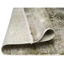 OCI DIE TEPPICHMARKE Teppich OCI DIE TEPPICHMARKE "BESTSELLER CAVA", grün (grün, grau), B:200cm H:8mm L:250cm, Kunstfaser, Viskose, Teppiche, Teppich, Glanz Viskose, mit Fransen, Hoch Tief Struktur, Vintage, Wohnzimmer