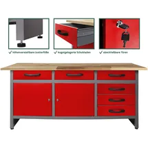 Ondis24 Werkbank Karsten 160 cm Rot-Grau