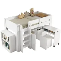 OKWISH Hochbett Multifunktionales Kinderbett (Kinderhochbett, Kinderbett, Hochbett, 1-St., 90*200cm, ohne Matratze) mit Schreibtisch, Stuhl, herausnehmbarem Schrank,Schublade,Leiter