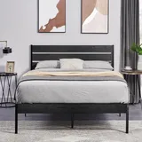 VECELO Bettgestell 140 x 200 cm, Metallbett mit Dick Holzkopfteil und Lattenrost, Doppelbett mit Stauraum unter dem Bett, perfekt für Schlafzimmer, Schwarz