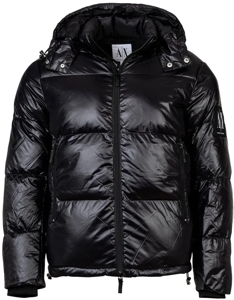 AX ARMANI EXCHANGE Herren Daunenjacke - Steppjacke mit Kapuze, Reißverschluss Schwarz L