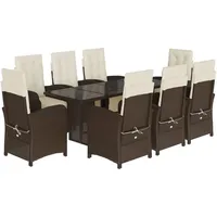 VidaXL 9-tlg. Garten-Essgruppe mit Kissen Braun Poly Rattan