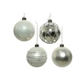 MARELIDA Christbaumkugel Weihnachtskugel Glas D: 10cm glänzend matt silber weiß 4er Set