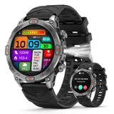 Smartwatch für Herren und Damen, mit LED-Taschenlampe, 1,4 Zoll AMOLED-Display, Outdoor-Smartwatch mit Kompass/Höhe/Luftdruck, wasserdichter Fitness-Tracker mit Herzfrequenz-Schlafmonitor für iOS