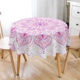 Hiseng Böhmen Mandala Multicolor Runde Tischdecke für Runde Tische, Abwaschbar Wasserdicht Fleckschutz Tischtuch für Outdoor Garten Home Dekoration - Verschiedene Größe (Rosa,100cm)